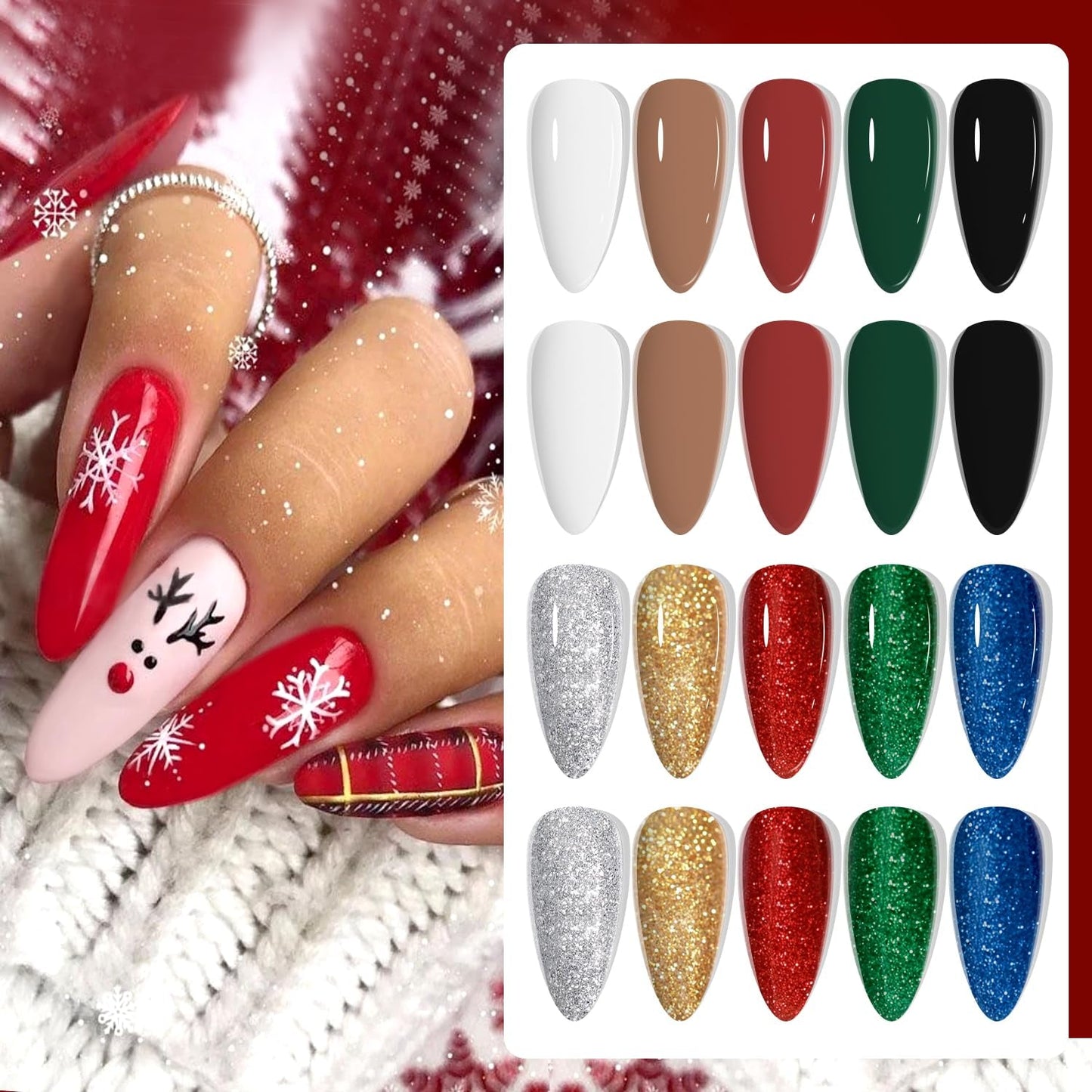 Christmas Day Gel Nail Polish Set - 10 Colors Gel Polish Set Red White Green Gold Silver Glitter Sparkle Gel Nail Kit Soak off Nail Art Manicure DIY Gifts for Women Classic - WORLD TIME VISITS