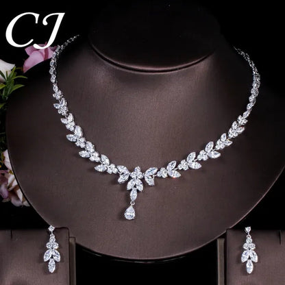 CANDICE Luxury Marquise Cubic Zirconia Pave Bridal Big Flower Pendant Necklace Earrings Jewelry Set High Quality White Gold Plated Water Drop Wedding Brides Jewellry Accessories