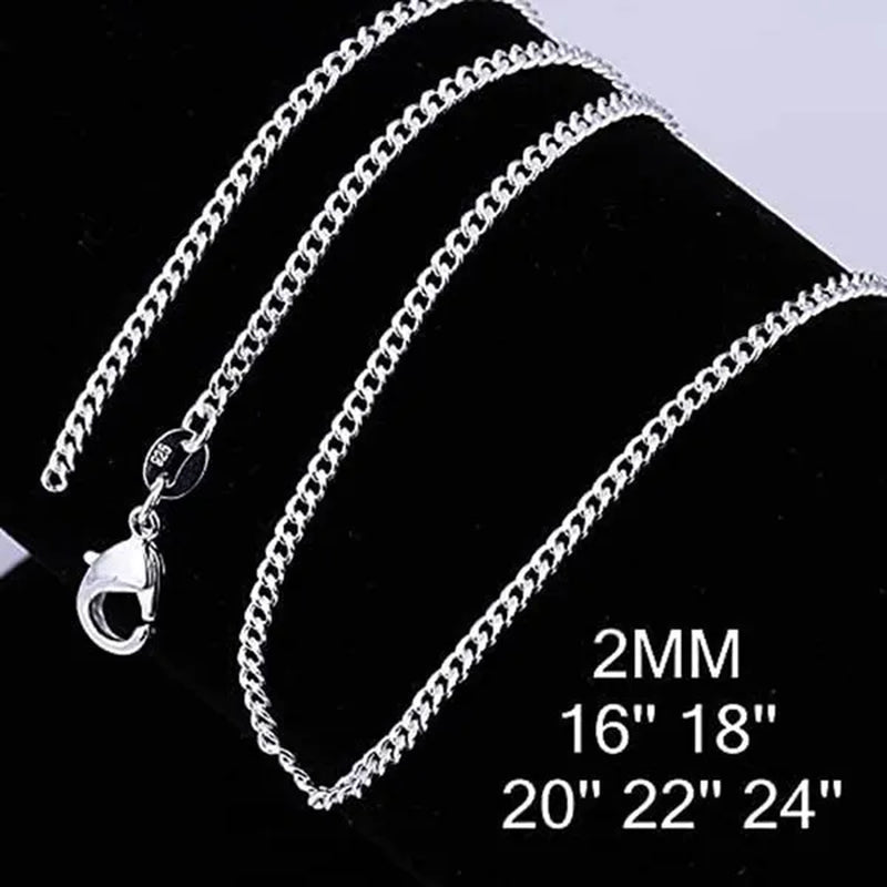 Fashion 2mm Side Chain 925 Silver Necklace for Women Man Wedding Charm Jewelry