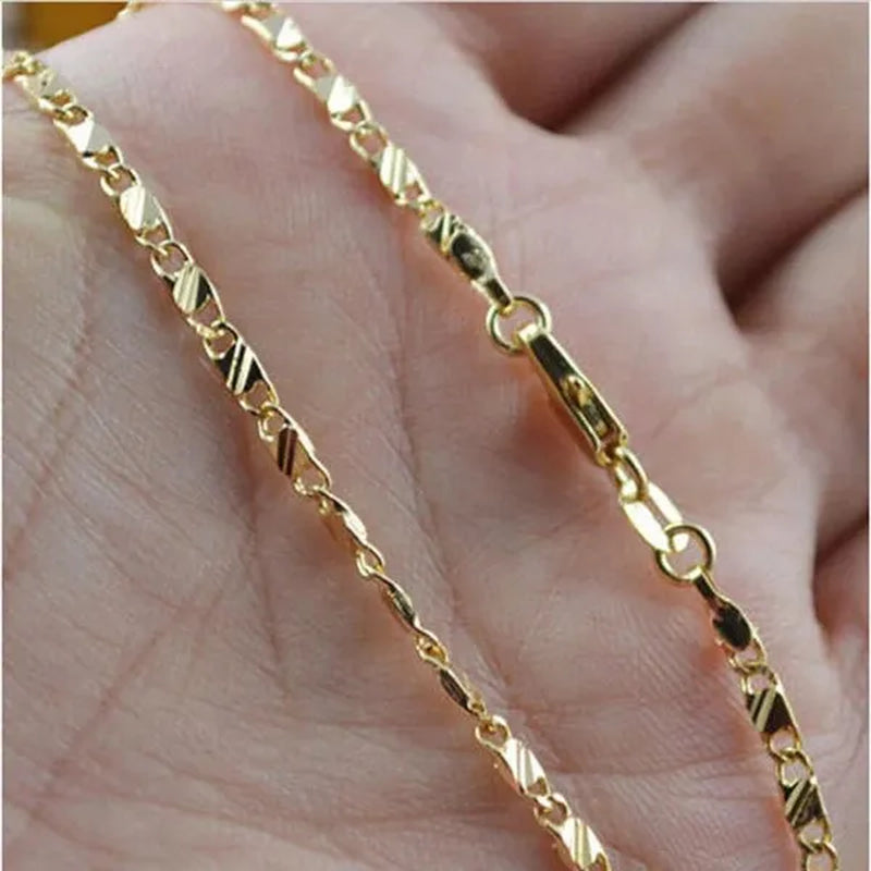 New Fashion Luxury Exquisite Men and Women Fashion Solid  Chain Necklace 2mm Wide and Thin Necklace Bridal Wedding Engagement High Jewelry Size: 16-30 Inches