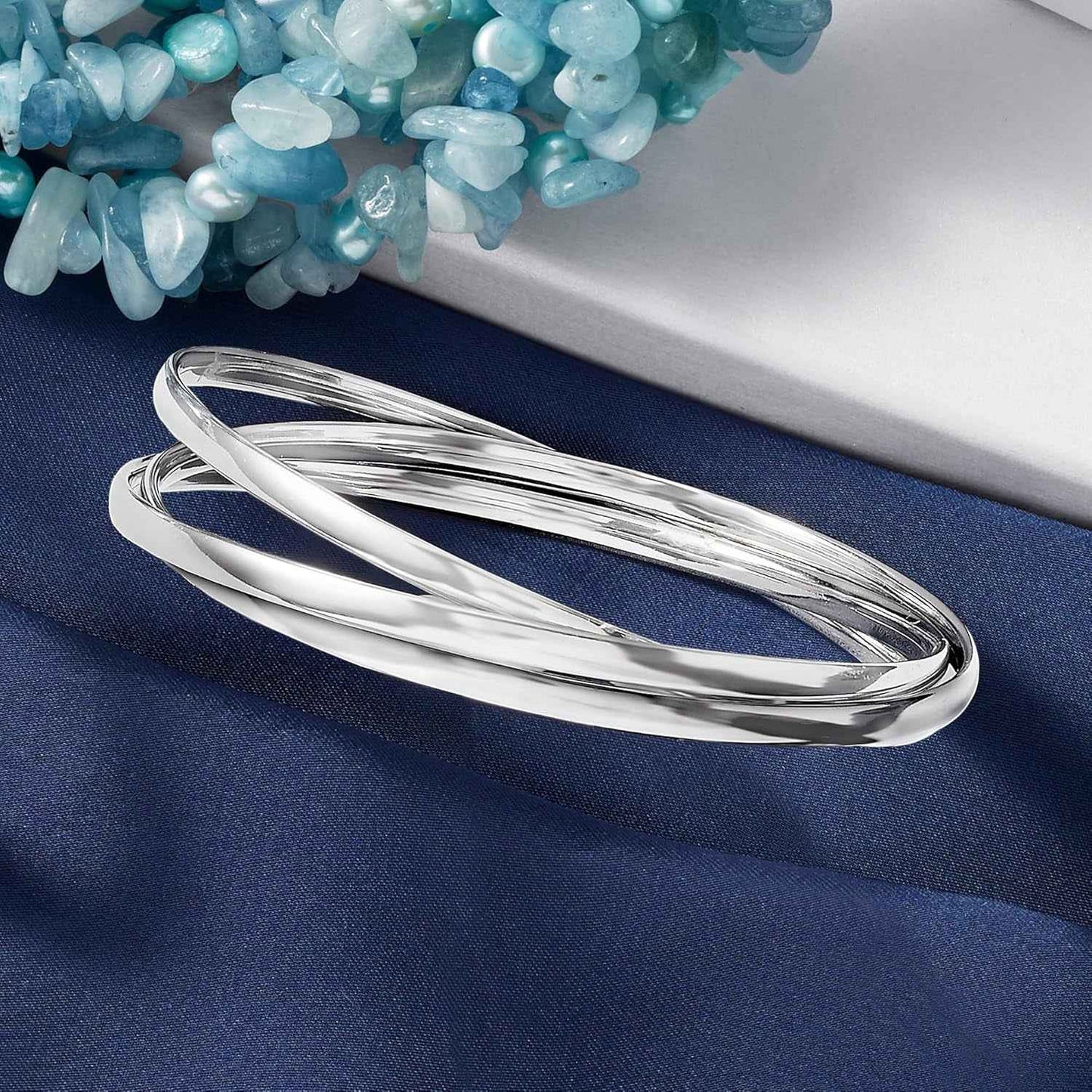 Italian Sterling Silver Rolling Bangle Bracelet. 8.5 Inches