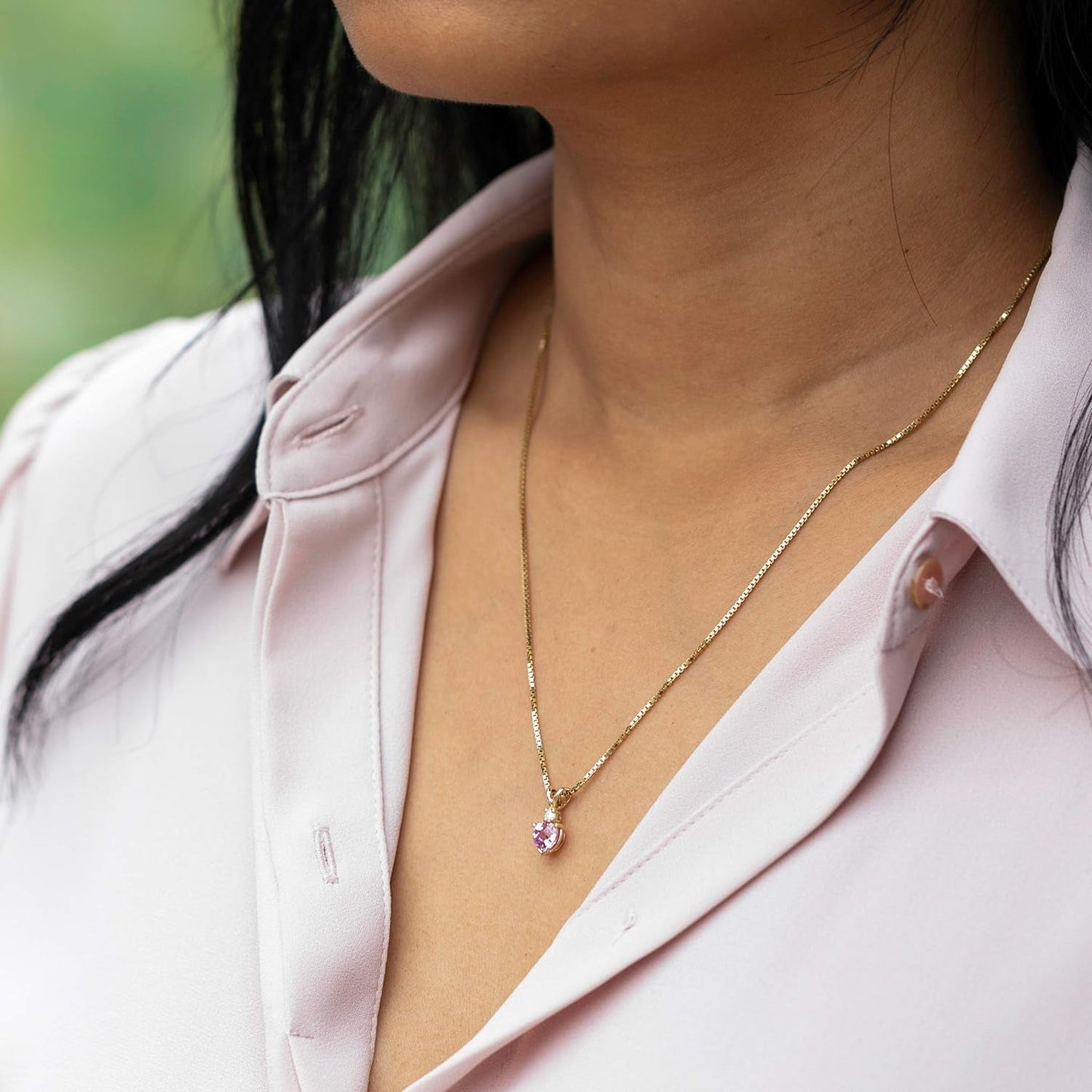 Created Pink Sapphire with Genuine Diamond Pendant in 14 Karat Yellow Gold, Heart Shape Solitaire, 6Mm, 1.15 Carats Total