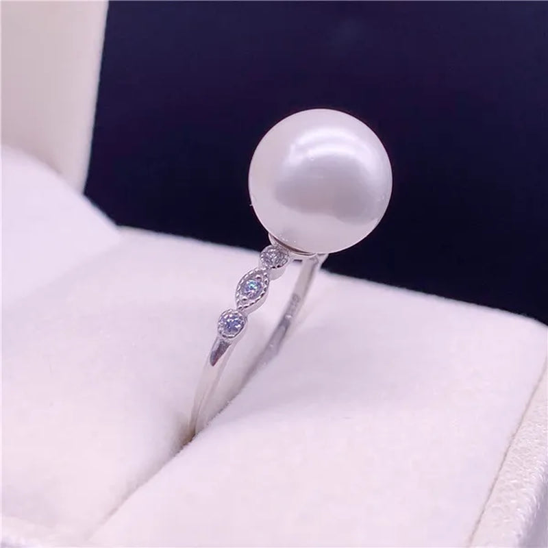 925 Sterling Silver Natural South Sea Gold Pearl Powder 10-11Mm Seawater Pearl Ring Diamond Pearl Open Ring