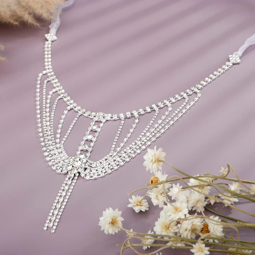 Rhinestones Sexy Shoulder Bra Body Chain Fringe Tassels Body Jewelry Wedding Arm Chain Summer Beach Bikini Shoulder Harness for Women Brides (Type C)