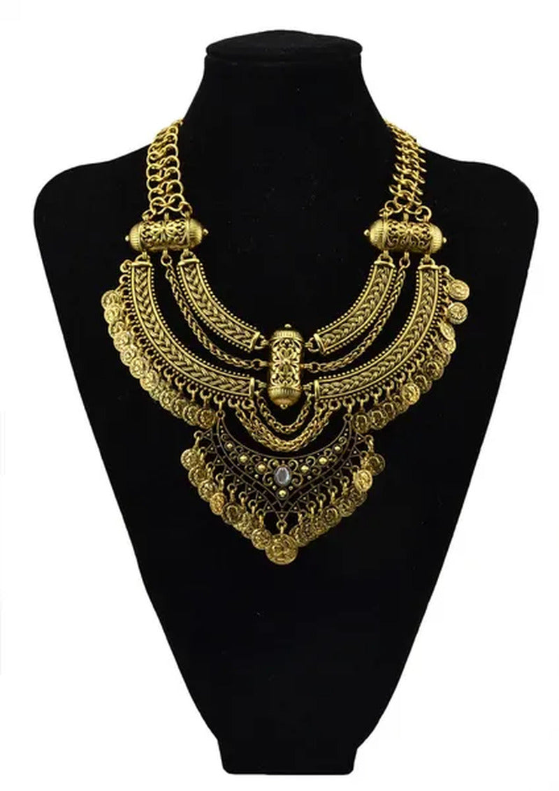 Vintage Silver Gold Chains Fine Jewelry Coins Tassel Choker Necklace Women Big F