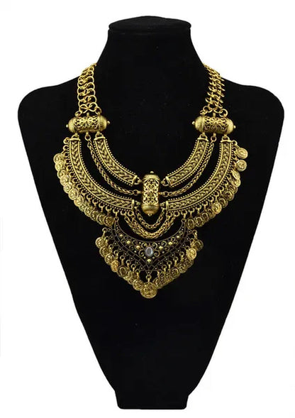 Vintage Silver Gold Chains Fine Jewelry Coins Tassel Choker Necklace Women Big F