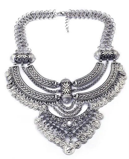 Vintage Silver Gold Chains Fine Jewelry Coins Tassel Choker Necklace Women Big F