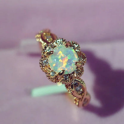 Gorgeous 14K Solid Gold Ring Rare Beautiful Fire Opal Diamond Jewelry Birthday Anniversary Gift Promise Cocktail Engagement Rings Wedding Band for Women Size 6 - 10