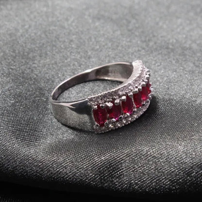 100 % Real Blood Red Ruby Wedding Ring 7 Pcs 2.5 Mm * 5 Mm Natural Ruby Silver Ring Classic 925 Sterling Silver Ruby Ring