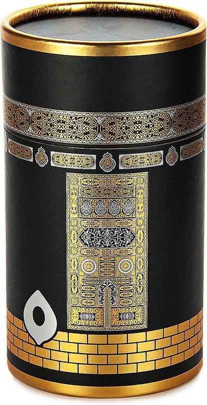 Muslim Prayer Rug and Prayer Beads with Elegant Design Cylinder Gift Box, Janamaz, Sajadah, Soft Islamic Gifts Set, Carpet Mat, Taffeta Fabric, Black