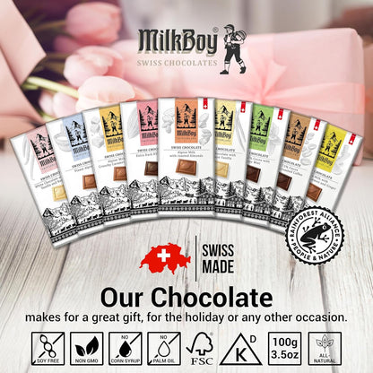 Milkboy Swiss Chocolate Bars - Premium Swiss Alpine Milk Chocolate - Smooth European Milk Chocolates Gift - Sustainably Farmed Cocoa - Gluten Free - 3.5 Oz