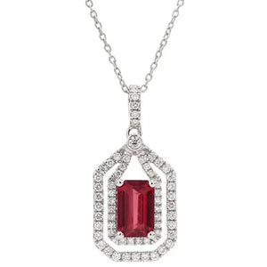 Fashion Jewelry Gemstone Erectangle Ruby 925 Sterling Silver Diamonds Pendant Necklace