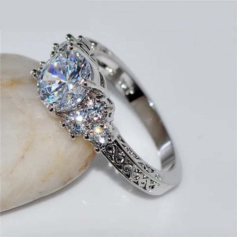 Luxury Fashion Women 18K White Gold Jewelry Princess 925 Silver White Sapphire Diamond Cubic Zircon Ring Size 4-12