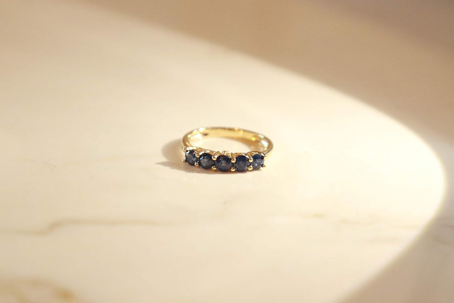 Gin and Grace 14K Yellow Gold Genuine Blue Sapphire Ring with Diamonds for Women | Ethically, Authentically & Organically Sourced (Round-Cut) Shaped Sapphire Hand-Crafted Jewelry for Her | Sapphire Ring for Women