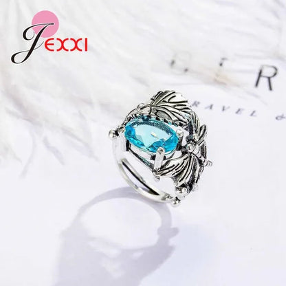 New Arrival Unique Design Dragonfly Leaf Band 925 Sterling Silver Jewelry Red Blue Green Clear AAA+ Zircon  Ring
