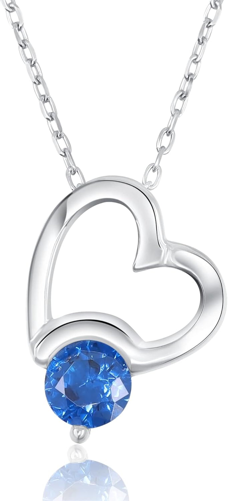Sterling Silver Necklace for Women with Cubic Zirconia Stone , Heart Pendant Chain Necklace ( Blue Sapphire ) - WORLD TIME VISITS
