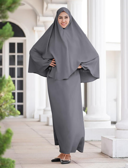 Women'S Muslim Prayer Dress with Hijab Scarf Turkey Kaftan Abaya Dress Two-Piece Full Length Dress
