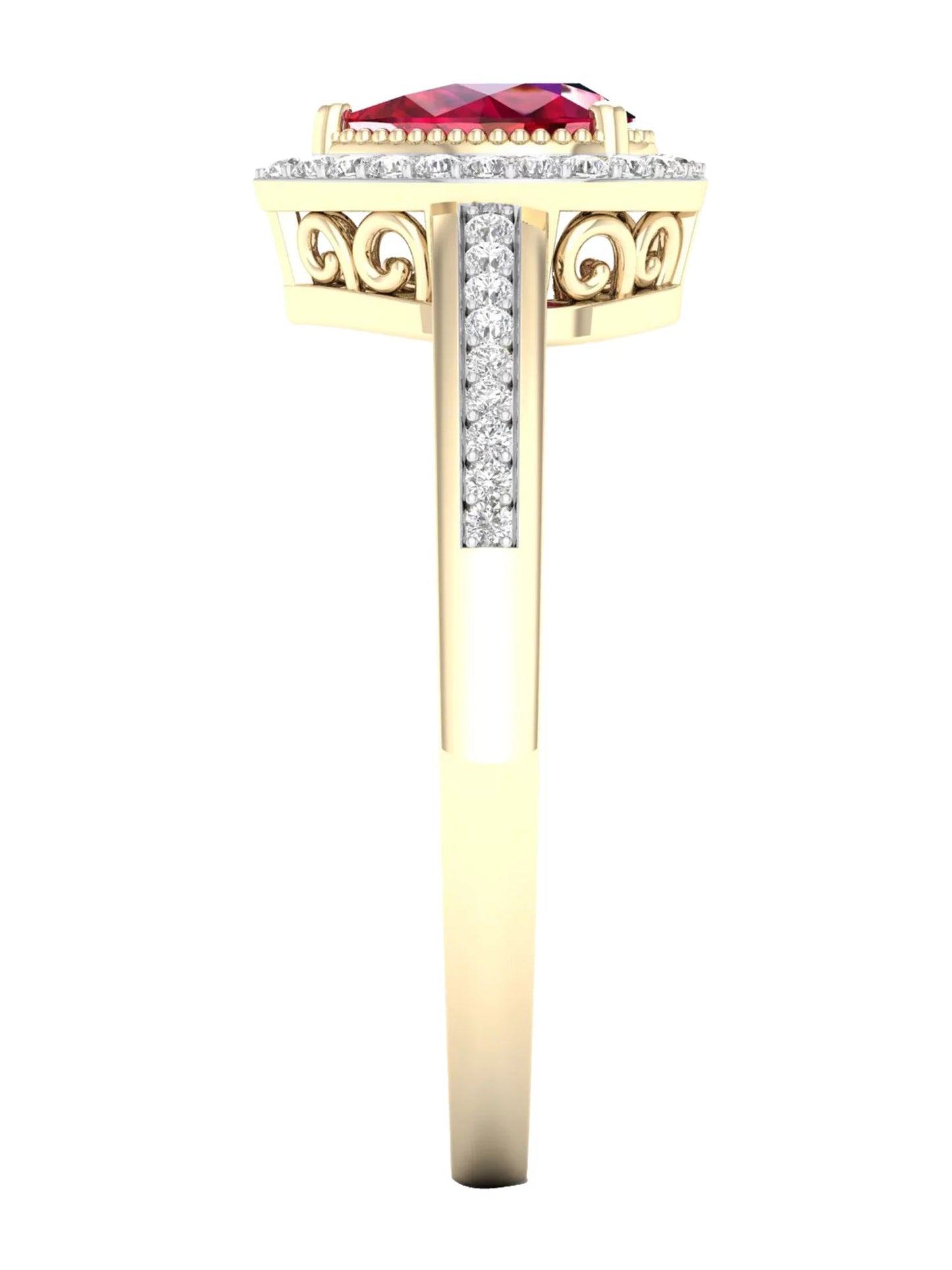 Gemstone 10K Yellow Gold Pear Ruby 1/8 CT TW Diamond Halo Women'S Ring