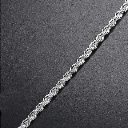 FASHION 925 Silver Rope Chain Bracelet 4mm Silver Bracelet for Men Women Silver Bracelet