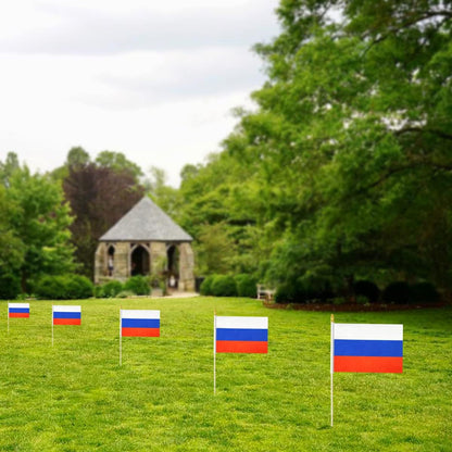 Russia Small Flag Russian Stick Mini Hand Held Flags - Solid Wooden Pole with Spear Top, 12 Pack
