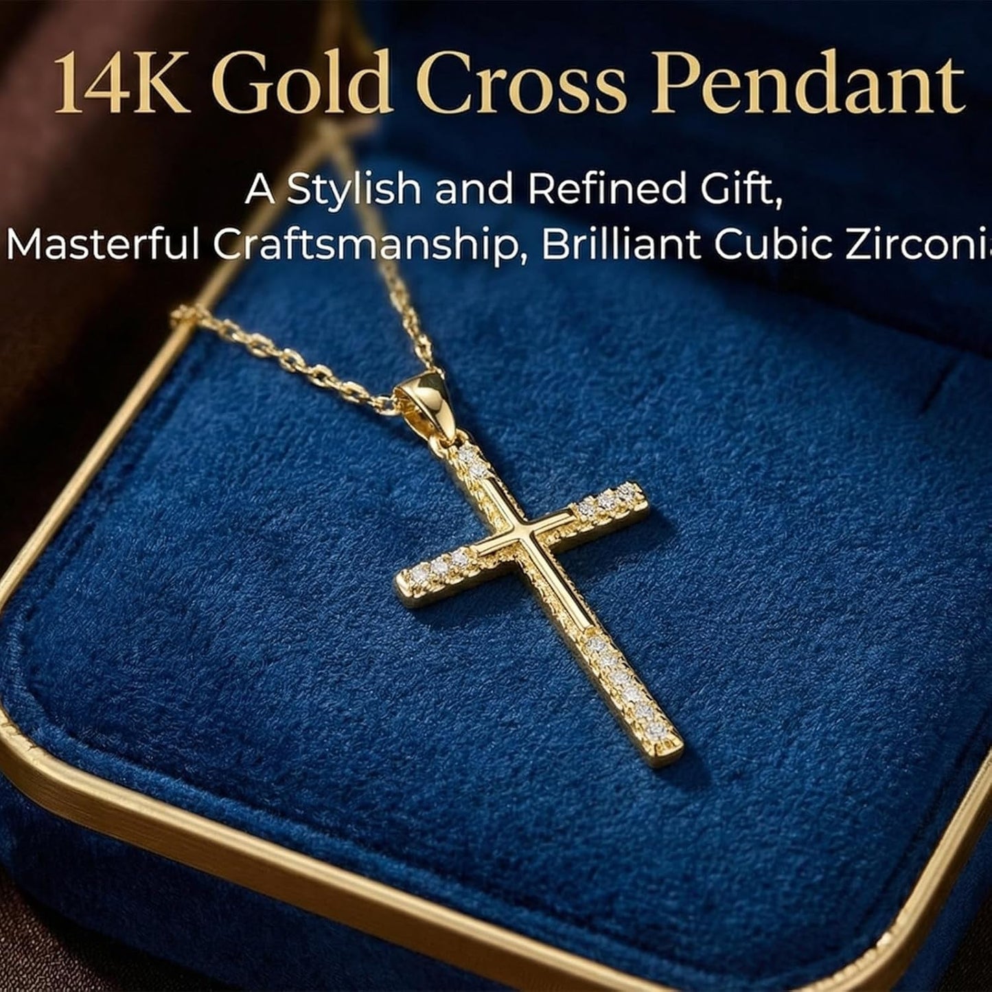 14K Gold Cross Necklace for Women, Dainty Delicate Small Cross Pendant Elegant Gold Trendy Jewelry Luxury Gift for Her, Mom, Wife, Girlfriend Valentines Day Gifts