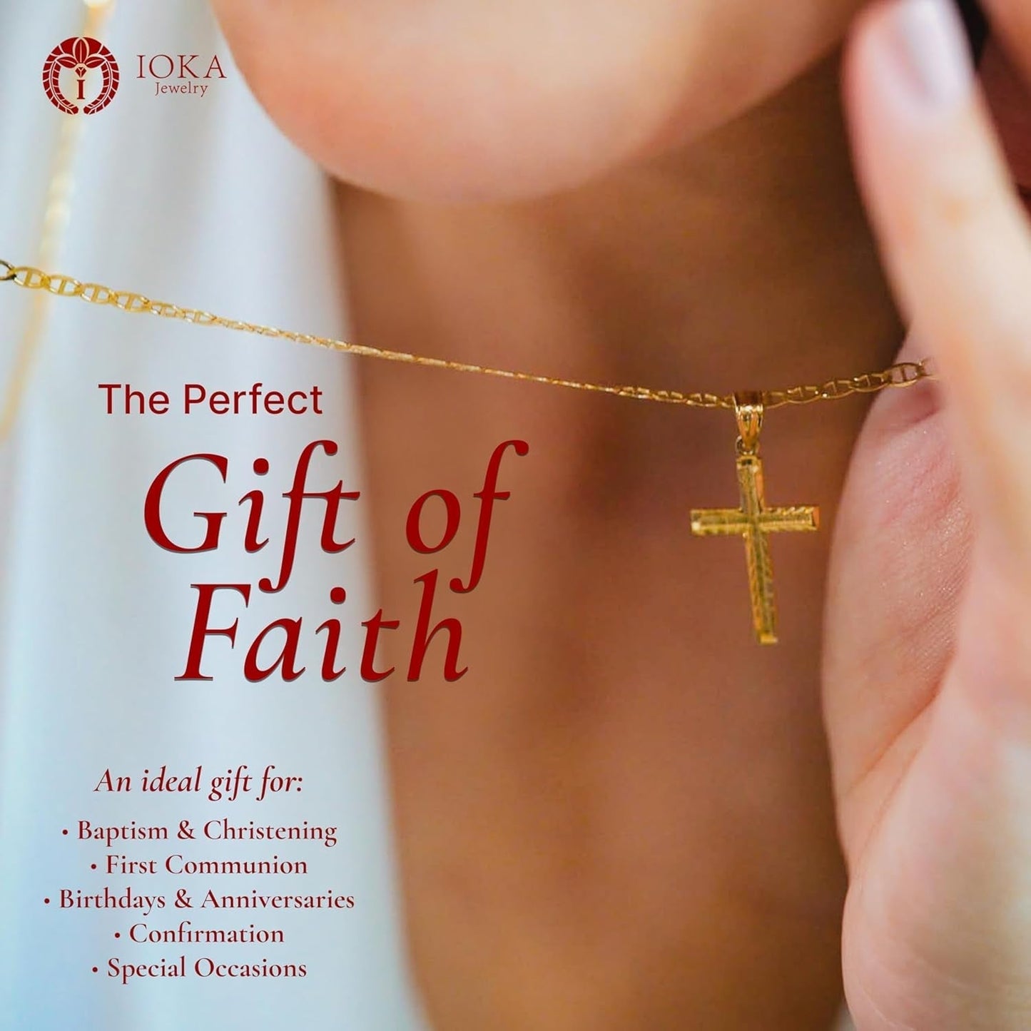 14K Yellow Solid Gold Cross Pendant for Men or Women in Two Sizes – 14 Karat Small Jesus Charm for Necklace or Chain – Thin Crucifix Jewelry Gift for Baptism, Confirmation, Christian, Religious or Everyday Wear