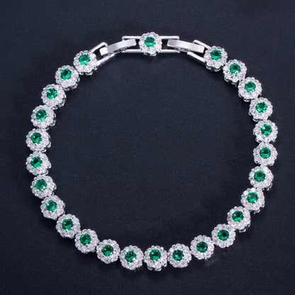 Gloriya Exquisite Silver Plated Fashion Hand Jewelry Pave Twinkling Multi Color Cubic Zirconia Crystal Party Flower Tennis Bracelet for Women (Free Extension)