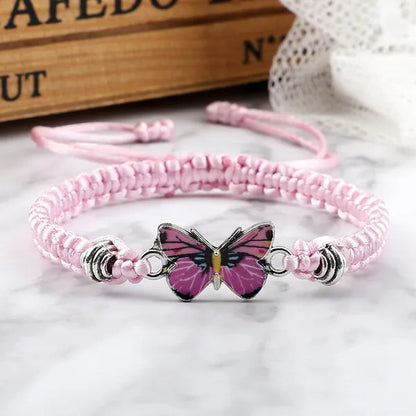 Women Black Woven Rope Bracelet Handmade Multicolor Butterfly Charm Adjustable Bracelets Fashion Friendship Jewelry Girls Gift