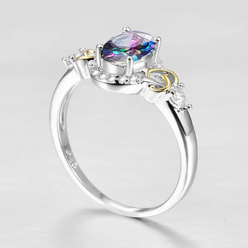 Fashion Wedding Bride Oval Cut Rainbow Blue Topaz Sapphire Ruby Gemstone Jewelry Ring