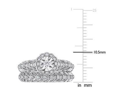 1/4 Carat (ctw) Diamond Engagement Bridal Ring & Wedding Band Set in Sterling Silver