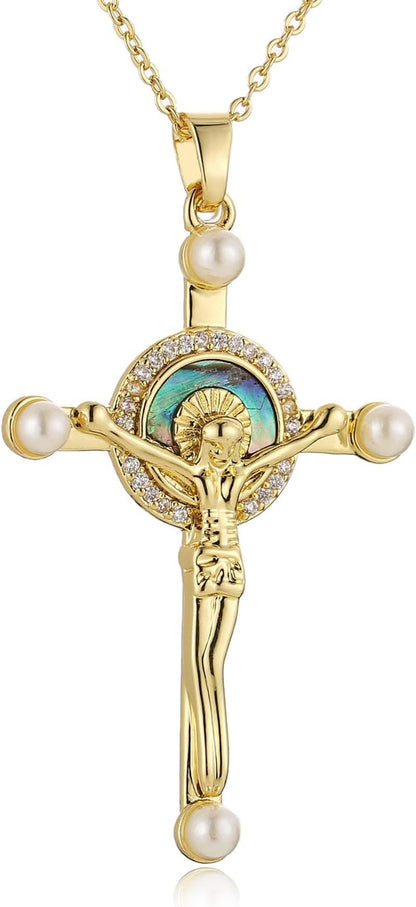 Crucifix Cross Necklace for Women Dainty 14K Gold Plated Cross Pendant Necklace Christian Faith Jewelry Gift - WORLD TIME VISITS