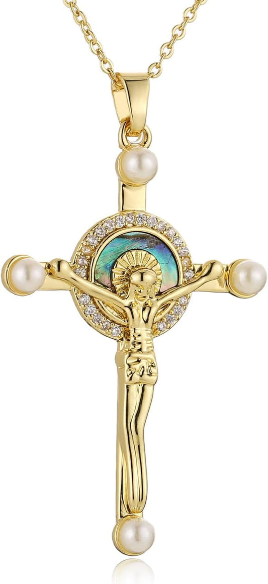 Crucifix Cross Necklace for Women Dainty 14K Gold Plated Cross Pendant Necklace Christian Faith Jewelry Gift - WORLD TIME VISITS
