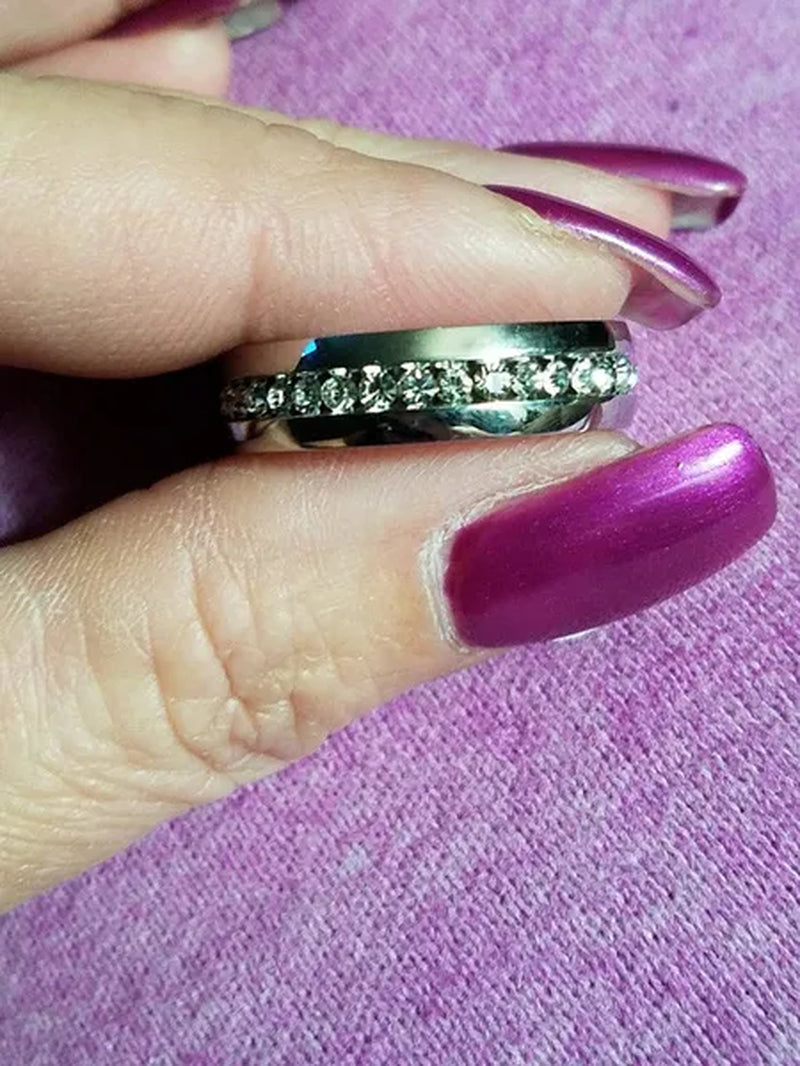 Men Women Couple Stainless Steel Wedding Diamond Ring Titanium Engagement Band