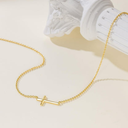 Gold Cross Necklace 14K Gold Cross Necklaces for Women Crosses Chain Necklaces for Women Horizontal Design for Two Wearing Style Crosses Pendant Necklace for Womens