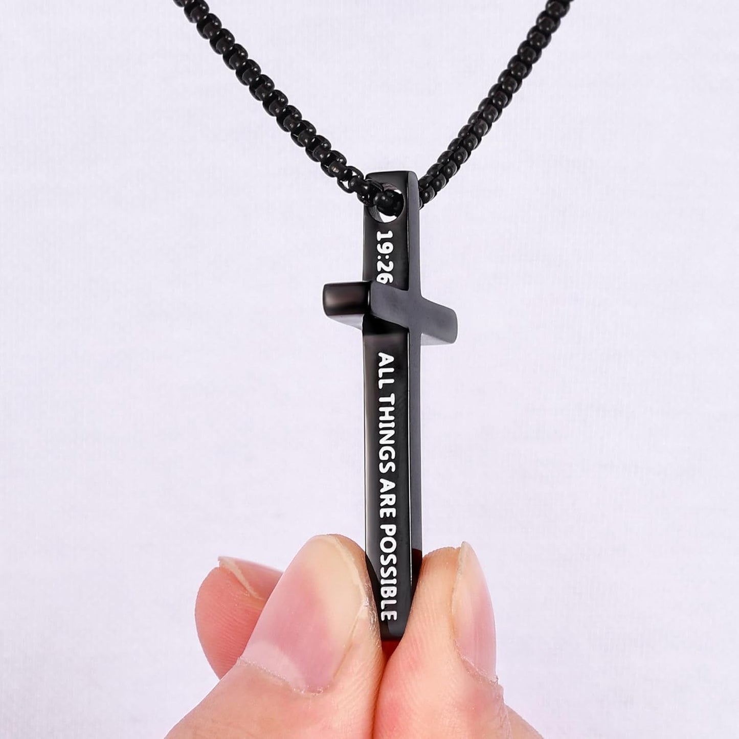 Cross Necklace for Men, Inspirational Bible Verse Cross Chain for Men, Stainless Steel Box Necklace, Religious Christian Jewelry Gift