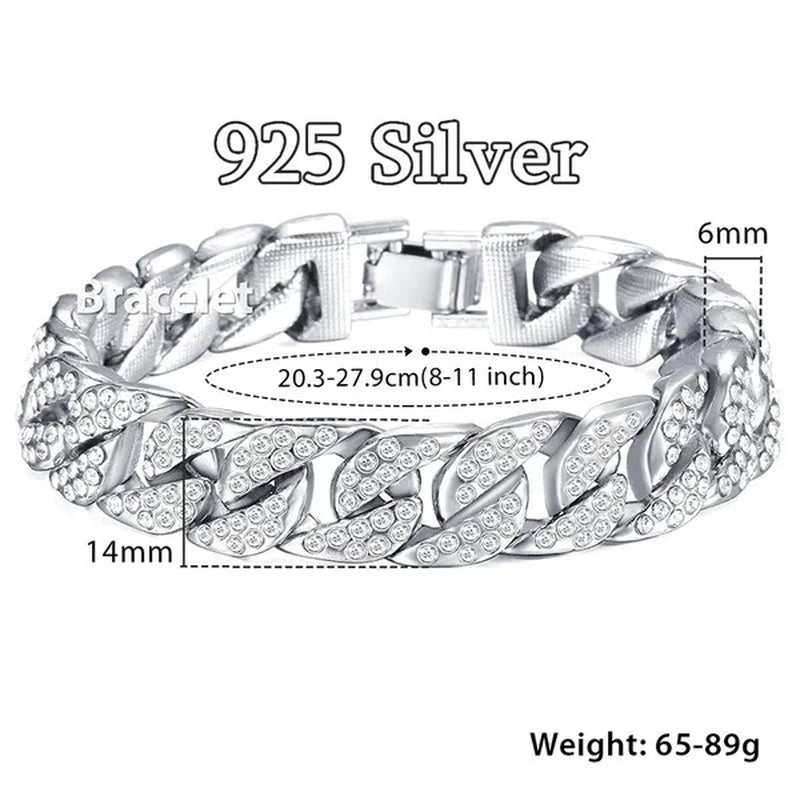 24K Gold / 18K Gold / 925 Silver Mens Womens Fashion Gifts Chain Hiphop Iced Out Curb Cuban Diamond Plated Bracelet Paved Clear Rhinestones