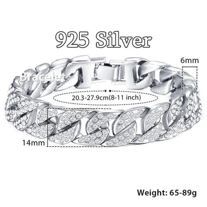 24K Gold / 18K Gold / 925 Silver Mens Womens Fashion Gifts Chain Hiphop Iced Out Curb Cuban Diamond Plated Bracelet Paved Clear Rhinestones