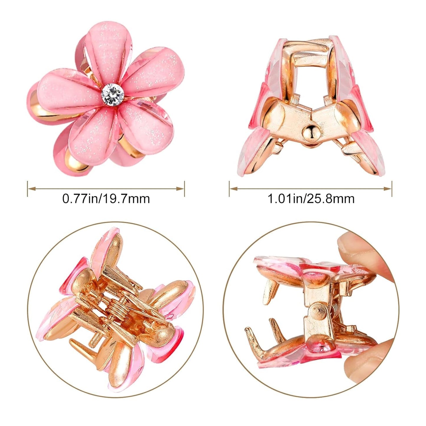 10Pcs Flower Hair Clips for Girls Small Hair Claw Clips Mini Flower Hair Clips with Crystal Cute Metal Claw Clips Sparkling Hair Barrettes Nonslip Side Clip Hair Accessories for Women Blue
