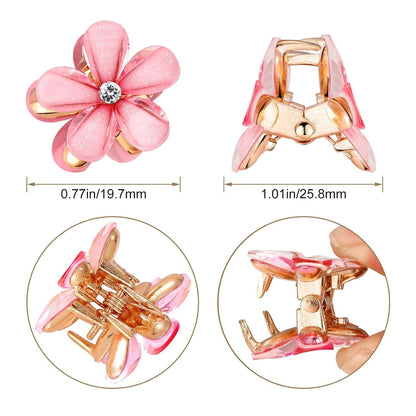 10Pcs Flower Hair Clips for Girls Small Hair Claw Clips Mini Flower Hair Clips with Crystal Cute Metal Claw Clips Sparkling Hair Barrettes Nonslip Side Clip Hair Accessories for Women Blue