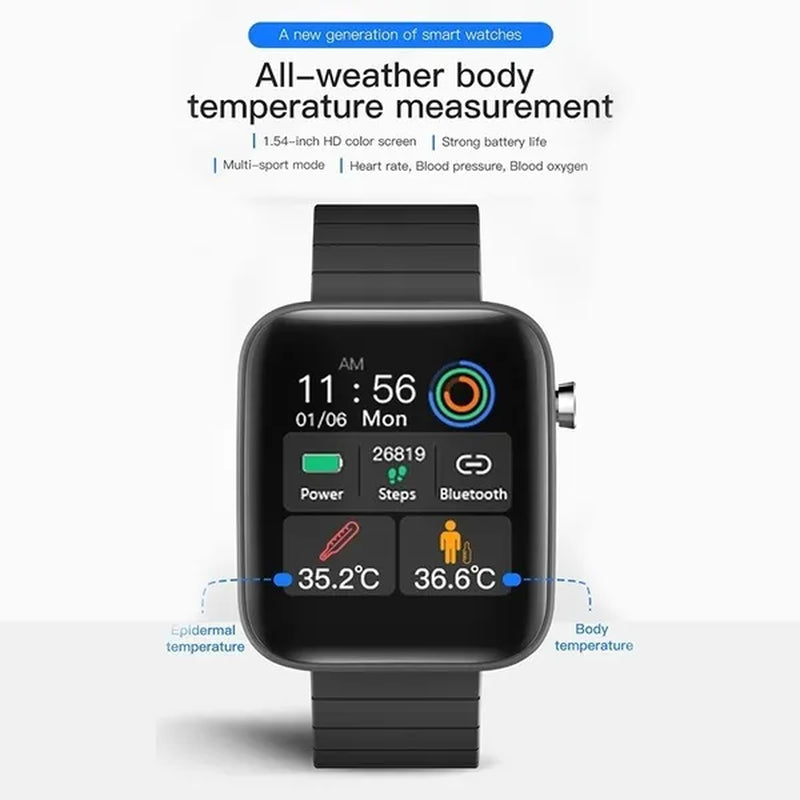 2021 NEW Smart Watch Bluetooth Watch Body Temperature Blood Pressure Blood Oxygen Monitor Wristband Fitness Tracker Bracelet Heart Rate Monitor Smartwatch 1.54" Large Screen with Flashlight PK DZ09 Apple Watch Series 6 5 4 Galaxy Watch Active