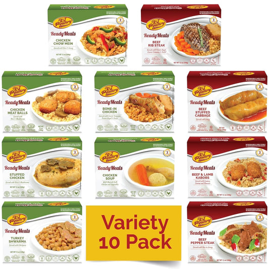 Kosher Ready Meals - (10 Pack Variety - Beef, Chicken & Turkey) Prepared Entree Fully Cooked, Shelf Stable Microwave Dinner Travel Military Camping Emergency Survival Protein - WORLD TIME VISITS