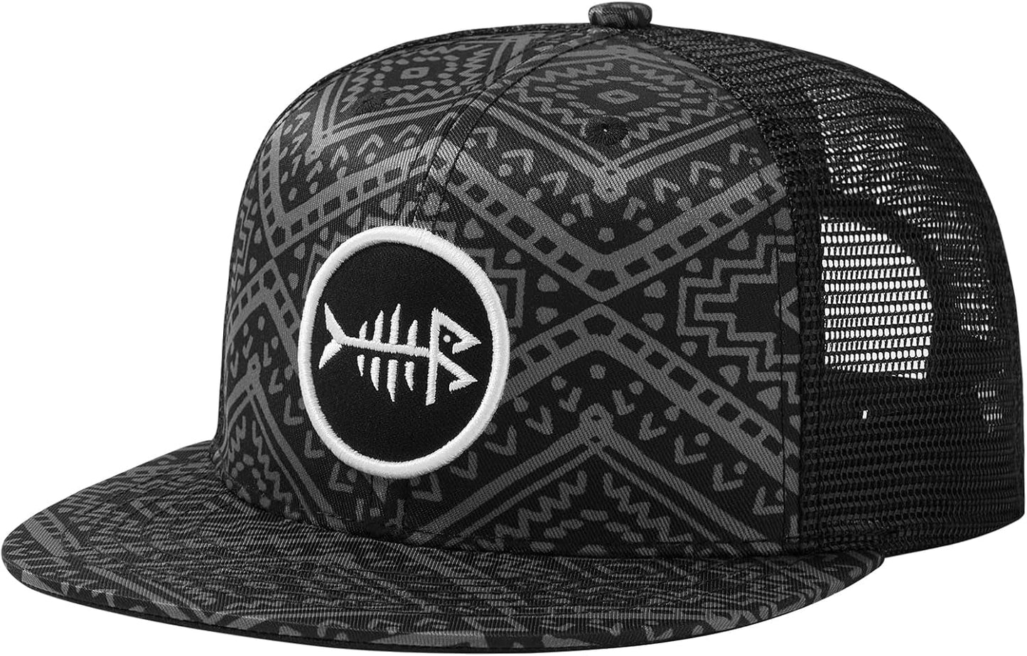Flat Brim Trucker Cap Adjustable Snapback Hat Mesh Back for Men Women