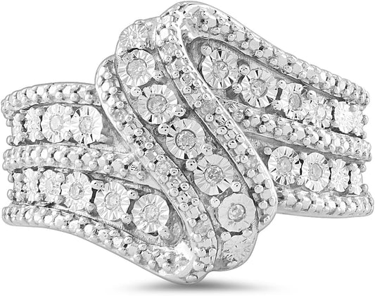 Sterling Silver Diamond 3 Row Twist Fashion Band Ring (1/10 Cttw), (Previously Amazon Collection) - WORLD TIME VISITS