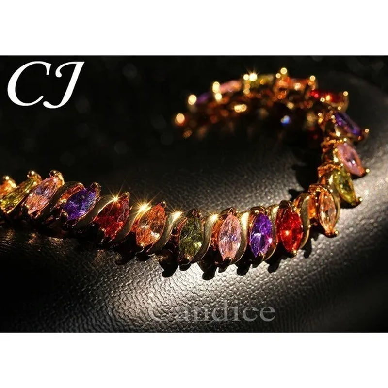 CANDICE Indian Design Real Gold Plated Multicolor Zircon Stones Tennis Bracelets For Dance Party Accessories