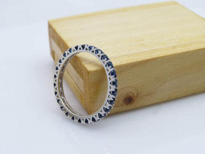 1.80 Cttw 10K round Blue Sapphire Womens Eternity Wedding Stackable Ring Band 1 3/, Solid White Gold