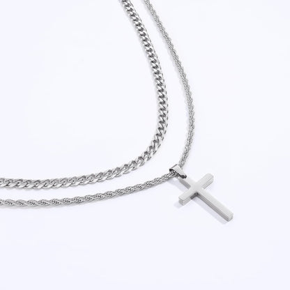 Valentines Gifts for Him - 2 Pcs Cross Necklace Chain for Men and Women, Layered Mens Cross Necklaces Stainless Steel Pendant Cuban Link Rope Chain 16-26 Inch, Jewelry Gift