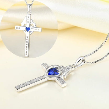 Mom Cross Necklace 925 Sterling Silver Mother Pendant Birthstone Mum Jewelry for Women