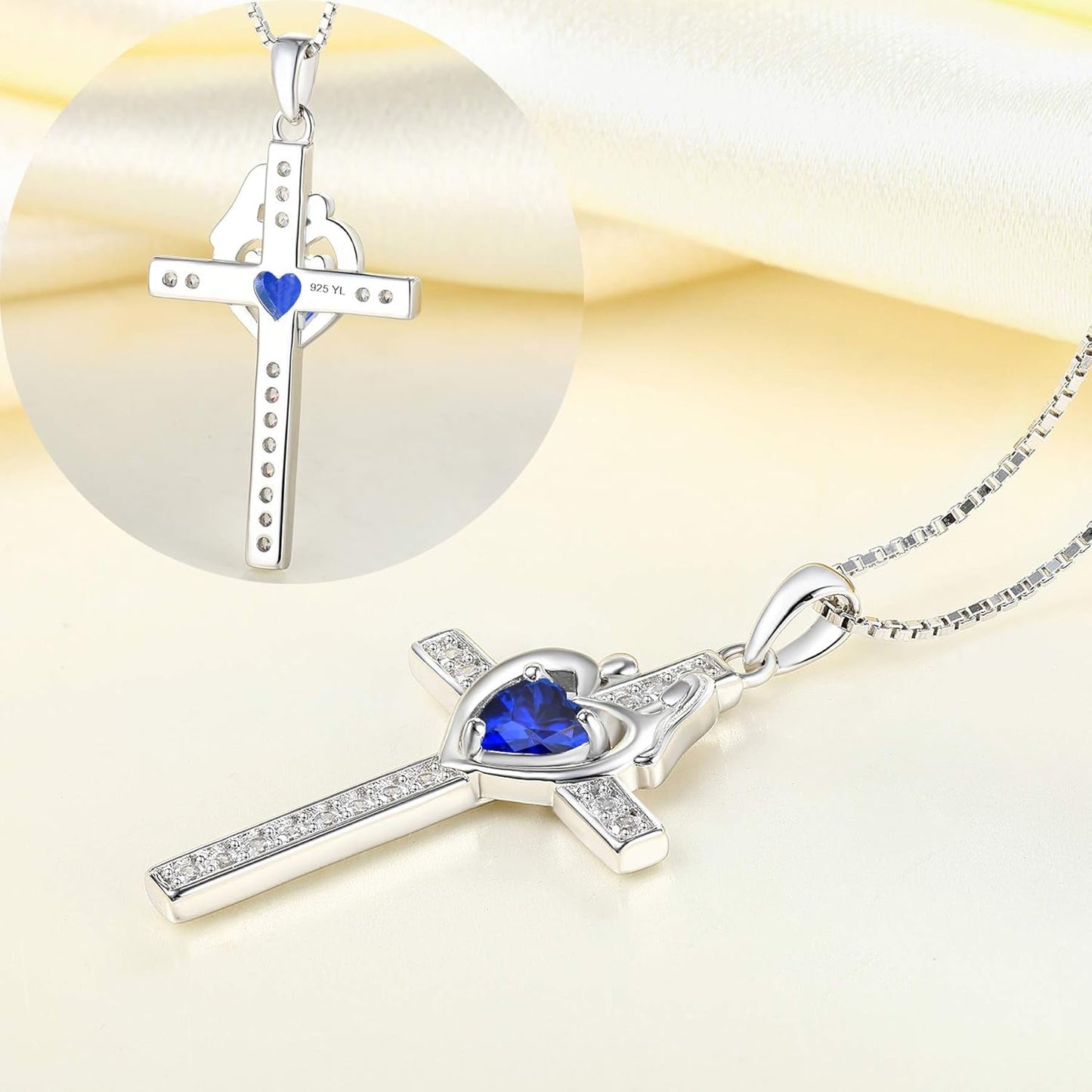 Mom Cross Necklace 925 Sterling Silver Mother Pendant Birthstone Mum Jewelry for Women