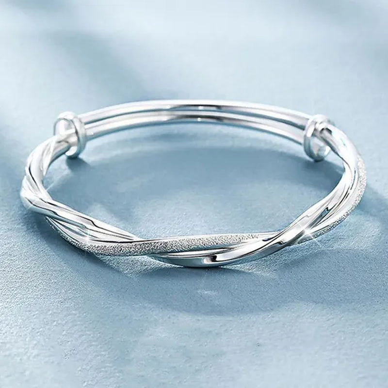 925 Sterling Silver Original Pretty Weave Bangles Bracelet for Women Fashion Party Wedding Engagement Jewelry Adjustable