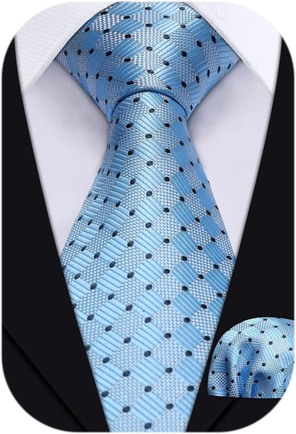 Mens Ties Plaid Tie and Pocket Square Set Classic Woven Formal Checkered Neckties & Handkerchief Wedding Party